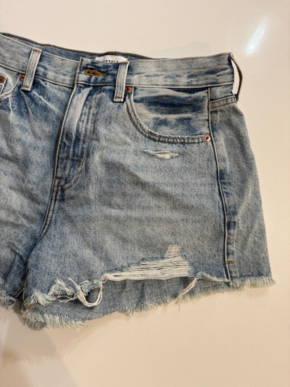 PISTOLA Nova High Rise Cut Off Distressed Denim Shorts - Size 27 - Picture 4 of 8